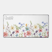 Botanische Wilde Bloem Naam Monogram Wit Bureaumat (Voorkant)