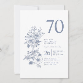 Botanische Wilde Bloem Stof Blauw 70e Verjaardag Kaart