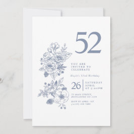 Botanische Wilde Bloem Stofblauw 52e Verjaardag Kaart