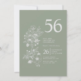 Botanische Wilde Bloem Stofblauw 56ste Verjaardag Kaart