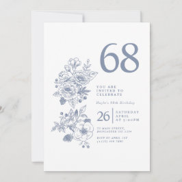 Botanische Wilde Bloem Stofblauw 68e Verjaardag Kaart