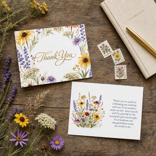 Botanische Wilde Bloem Verjaardag Script Hartelijk Bedankkaart