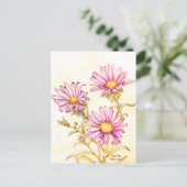 Botanische wilde bloem waterverf aster briefkaart (Staand voorkant)
