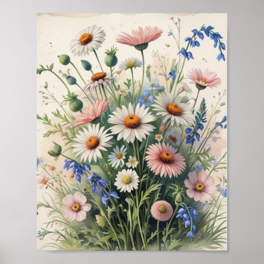 Botanische Wilde Bloem Waterverf Poster – Motivati (Voorkant)