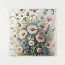 Botanische Wilde Bloem Waterverf Poster – Motivati Wandkleed