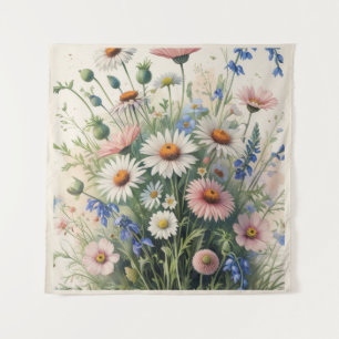 Botanische Wilde Bloem Waterverf Poster – Motivati Wandkleed