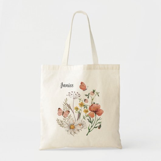 Botanische Wilde Bloembloem Boho, gepersonaliseerd Tote Bag (Voorkant)