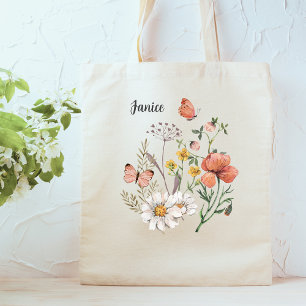 Botanische Wilde Bloembloem Boho, gepersonaliseerd Tote Bag