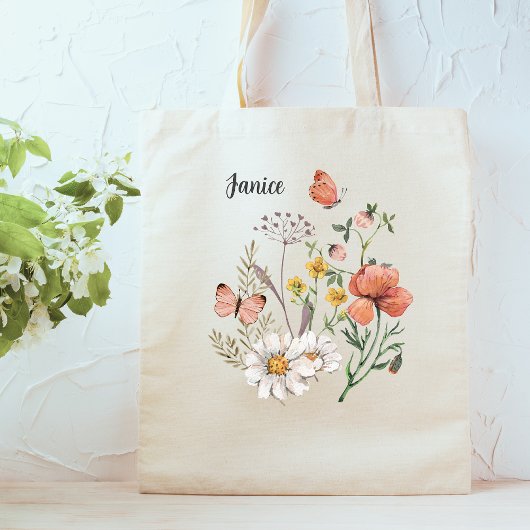 Botanische Wilde Bloembloem Boho, gepersonaliseerd Tote Bag