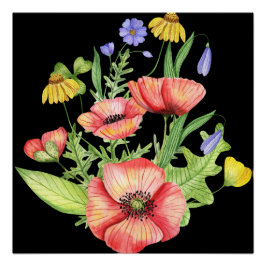 Botanische Wilde Bloemen Boeket Watercolor Kunst Perfect Poster