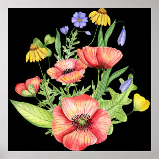 Botanische Wilde Bloemen Boeket Watercolor Kunst Poster