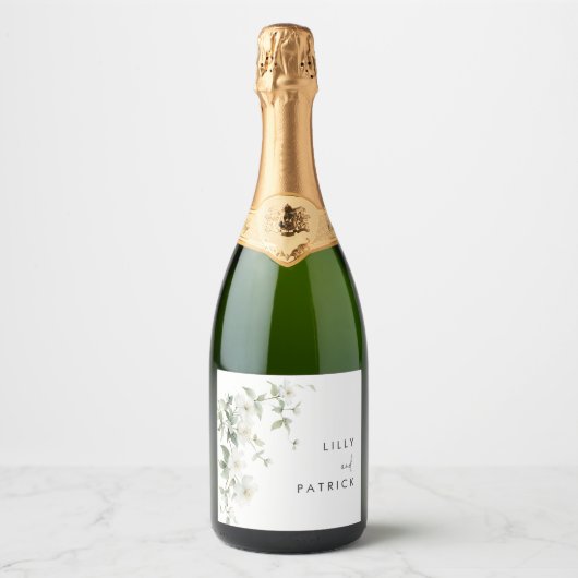 Botanische Wilde Bloemen Bruiloft Sparkling Wijnetiket (Voorkant)