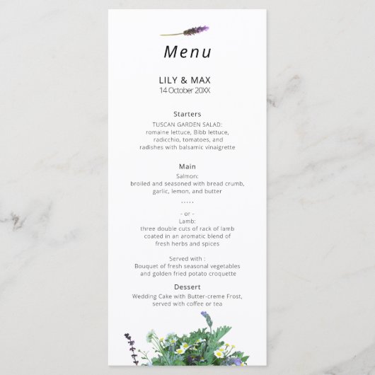 Botanische Wilde Bloemen Bruiloftsmenu Menu (Voorkant)