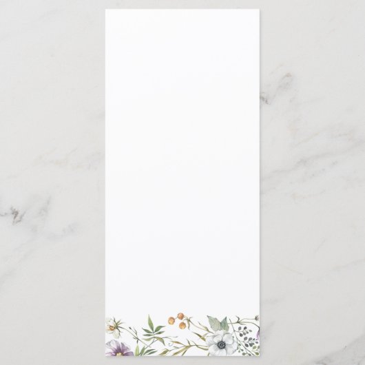 Botanische wilde bloemen | Eenvoudige elegante bru Menu (Achterkant)