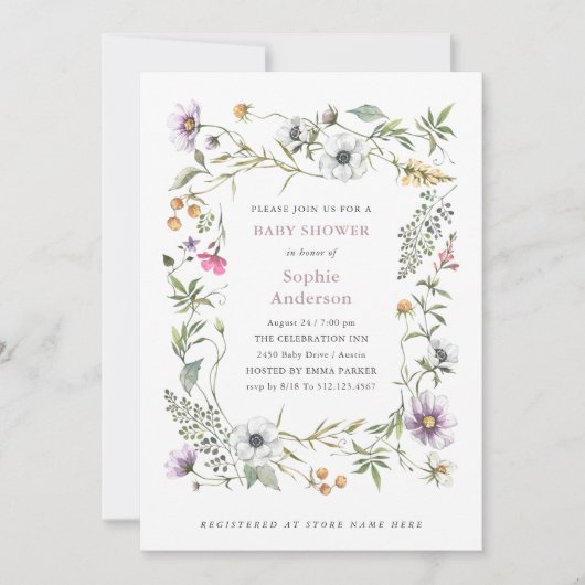 Botanische wilde bloemen | Elegant Baby shower Kaart (Voorkant)