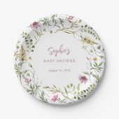 Botanische wilde bloemen | Elegant Baby shower Papieren Bordje (Voorkant)