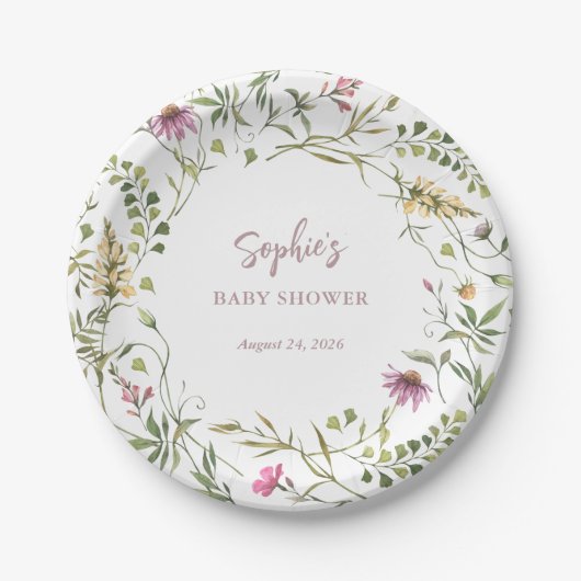 Botanische wilde bloemen | Elegant Baby shower Papieren Bordje (Voorkant)