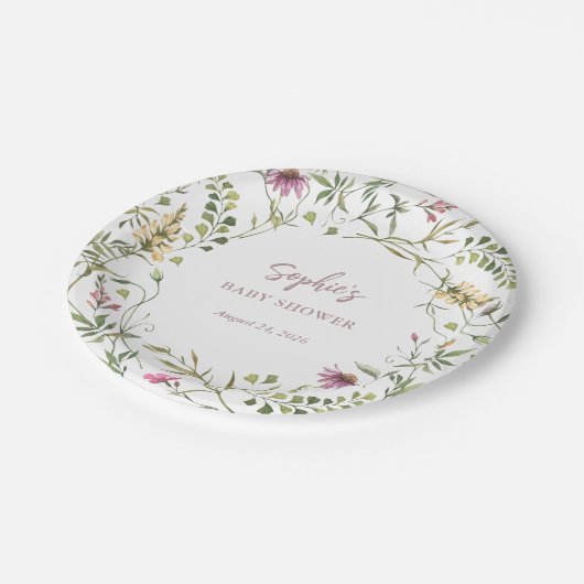 Botanische wilde bloemen | Elegant Baby shower Papieren Bordje (Gekanteld)