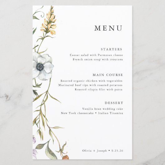 Botanische Wilde Bloemen | Elegant Huwelijksmenu (Voorkant)