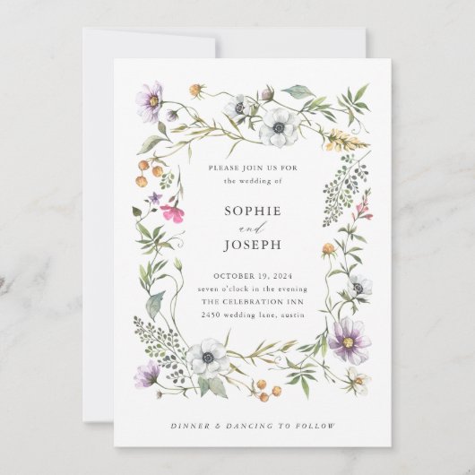 Botanische wilde bloemen | Elegante bruiloft Kaart (Voorkant)