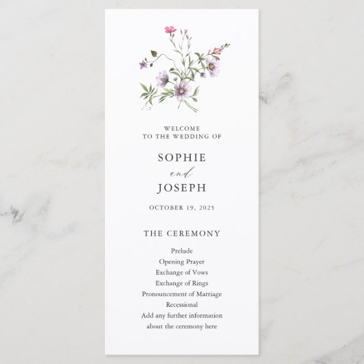 Botanische wilde bloemen | Elegante bruiloft Programmakaart (Voorkant)