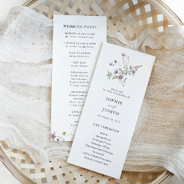 Botanische wilde bloemen | Elegante bruiloft Programmakaart