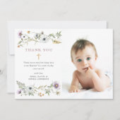 Botanische wilde bloemen | Elegante doopfoto Bedankkaart (Voorkant)