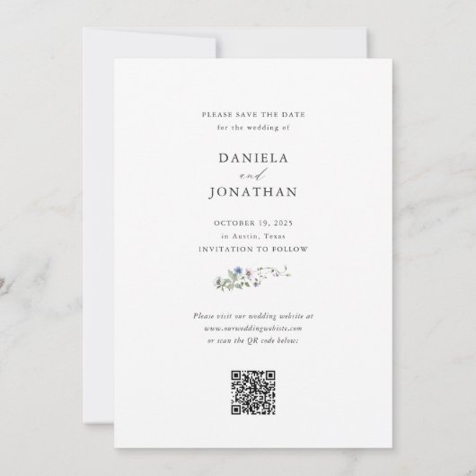 Botanische wilde bloemen | Foto en QR-code Save The Date (Achterkant)