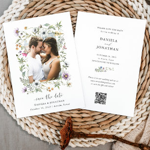 Botanische wilde bloemen   Foto en QR-code Save The Date