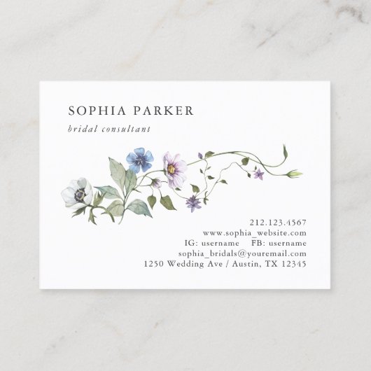 Botanische wilde bloemen | Girly en Elegant Visitekaartje (Achterkant)