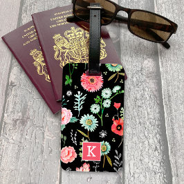 Botanische wilde bloemen monogram bagagelabel