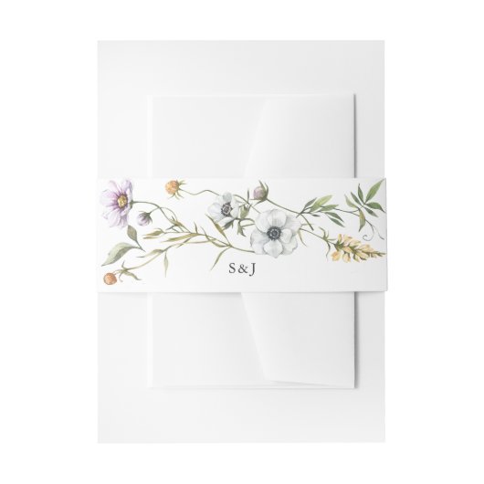 Botanische wilde bloemen | Monogram bruiloft Uitnodigingen Wikkel (Voorkant Voorbeeld)