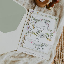 Botanische wilde bloemen | Monogram bruiloft Uitnodigingen Wikkel