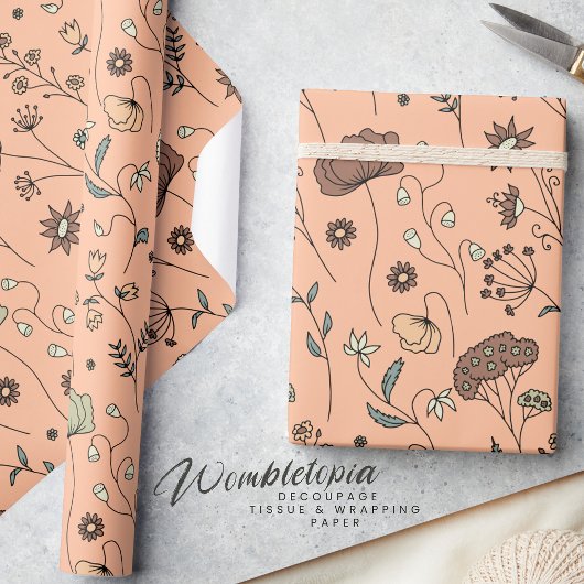 Botanische wilde bloemen perzik fuzz met salie gro cadeaupapier