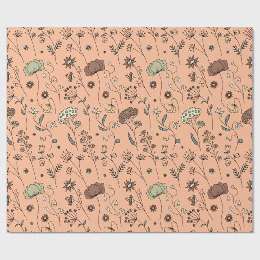 Botanische wilde bloemen perzik fuzz met salie gro cadeaupapier (Vlak)