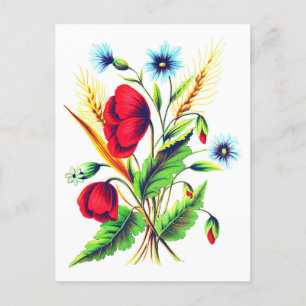 Botanische  wilde bloemen: Poppy, Cornflower Briefkaart