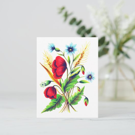 Botanische  wilde bloemen: Poppy, Cornflower Briefkaart (Staand voorkant)