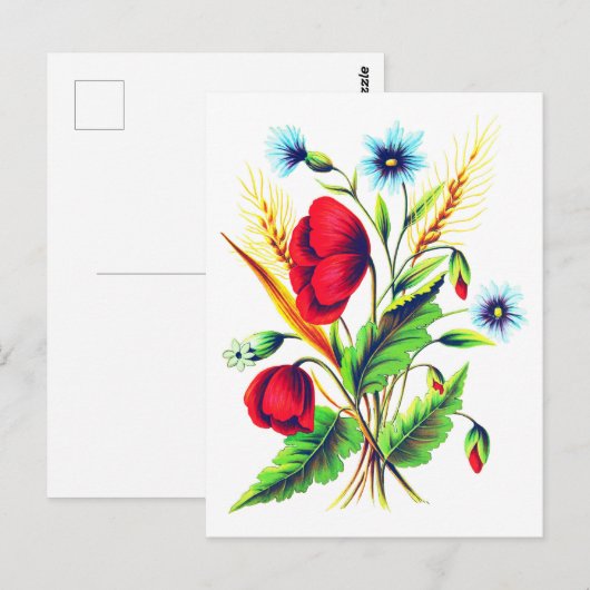 Botanische  wilde bloemen: Poppy, Cornflower Briefkaart (Voorkant / Achterkant)