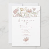 Botanische Wilde Bloemen Stof Roze Bruiloft Kaart (Voorkant)