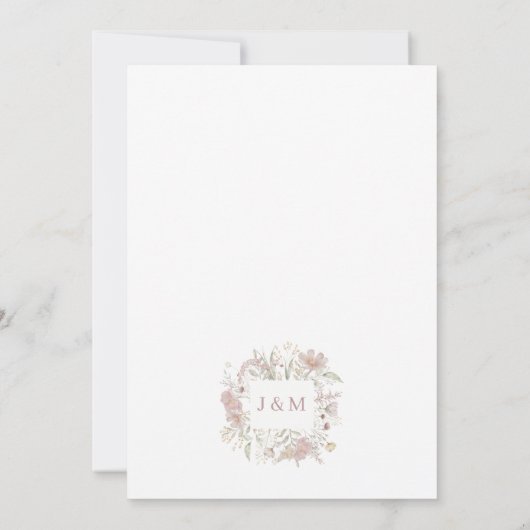 Botanische Wilde Bloemen Stof Roze Bruiloft Kaart (Achterkant)