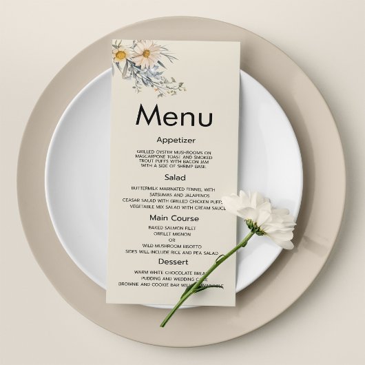 Botanische wilde bloemen tuin bloem bruiloft Menu