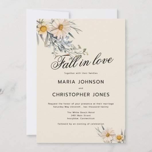 Botanische wilde bloemen tuin Herfst in Liefde Tro Kaart (Voorkant)