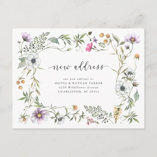 Botanische wilde bloemen | Verhuisaankondiging Aankondigingskaart (Voorkant)