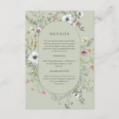 Botanische wilde bloemen | Zachte groene bruiloft  Informatiekaartje (Voorkant)