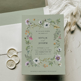 Botanische wilde bloemen | Zachte groene bruiloft Kaart