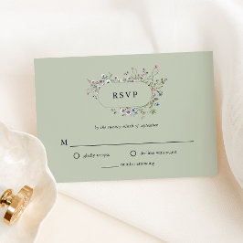 Botanische wilde bloemen | Zachte groene bruiloft RSVP Kaartje