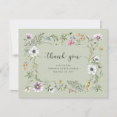 Botanische wilde bloemen | Zachte groene trouwfoto Bedankkaart (Voorkant)