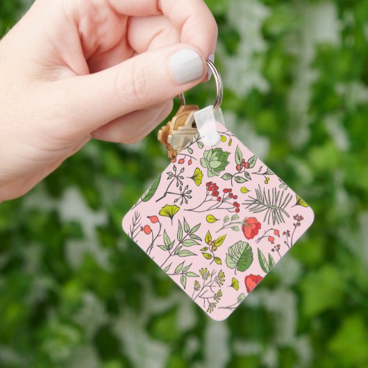Botanische wilde bloementtuin sleutelhanger (Hand)