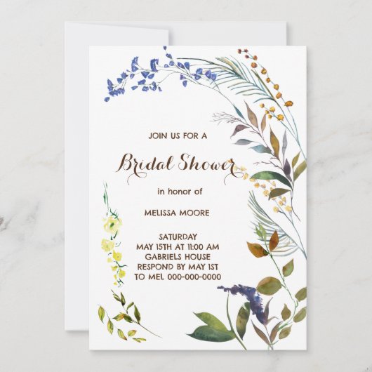 Botanische wilde ventilatorbridale douche kaart (Voorkant)
