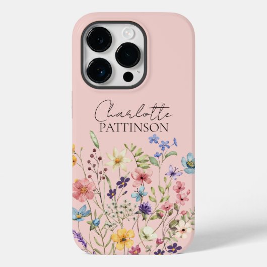 Botanische Wildflower Aangepaste Naam Blauw Roze Case-Mate iPhone Case (Achterkant)